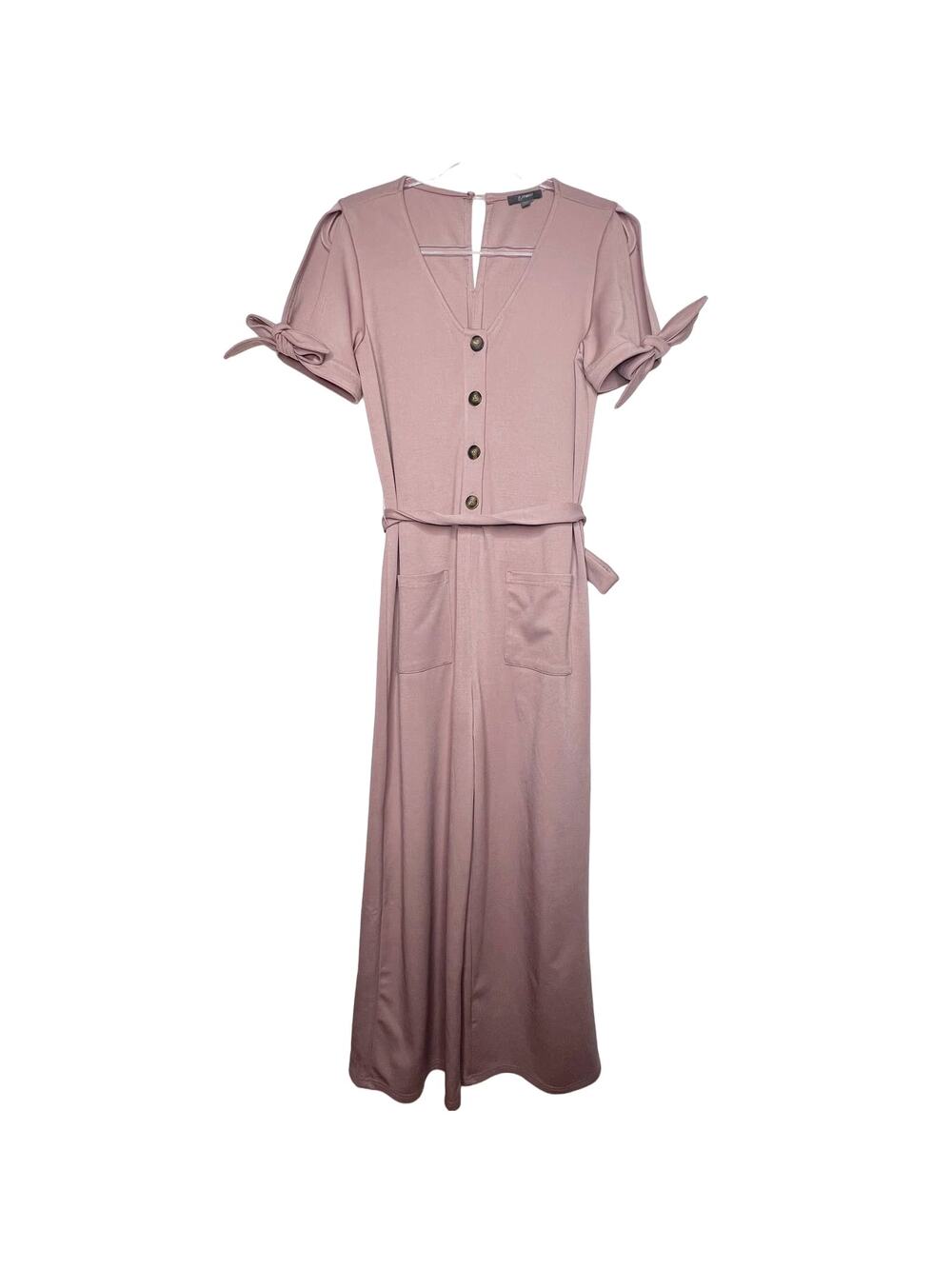 &MERCI Button Front Jumpsuit V-Neck Short Sleeve Belted Wide Leg Pink Size Small